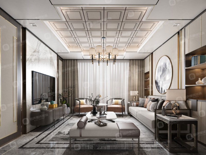 容聲集成吊頂大板中式客廳效果圖