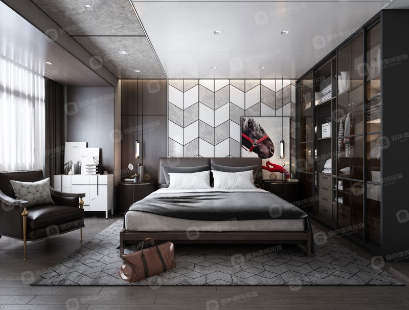 容聲集成吊頂大板美式工業臥室效果圖