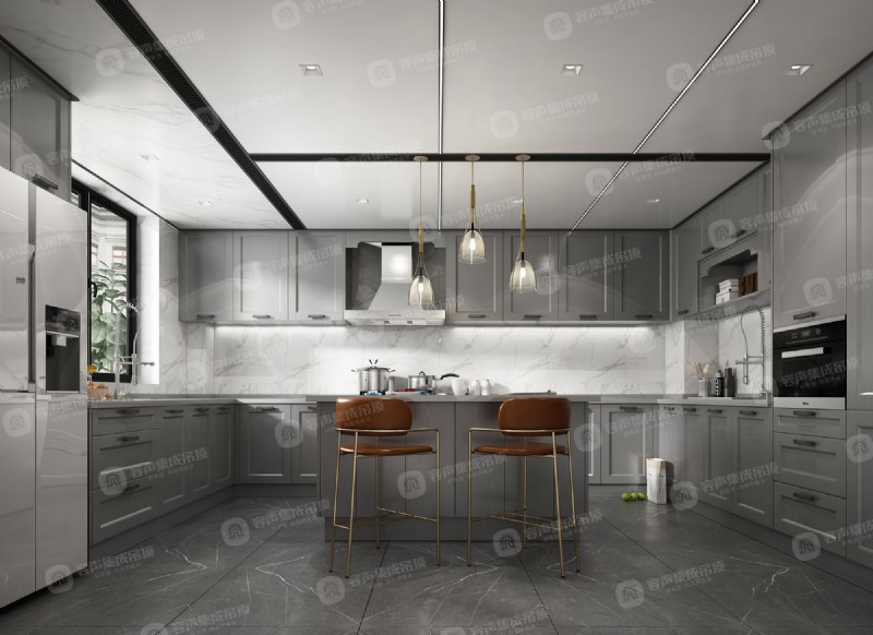 容聲集成吊頂大板美式工業餐廳效果圖